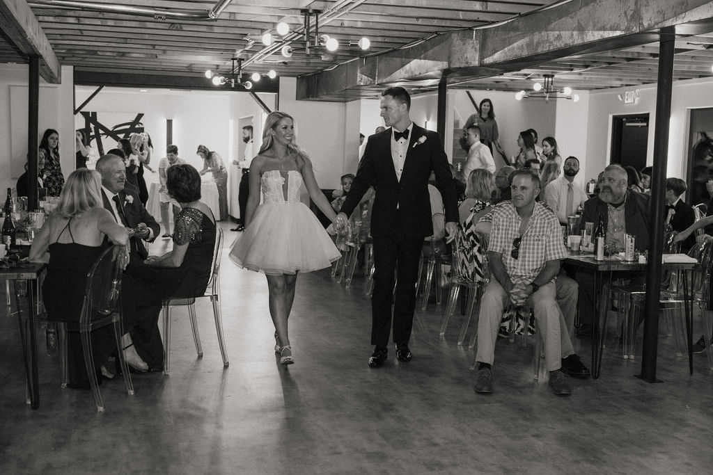 bride and grooms first dance a black and white themed wedding