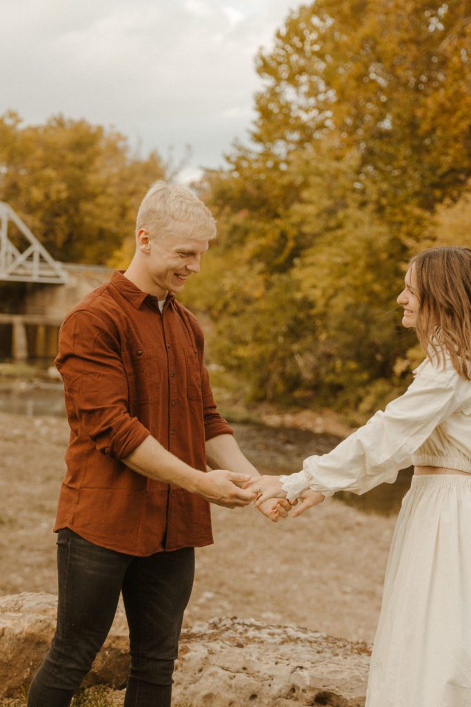 newly engaged couple at finley farms
